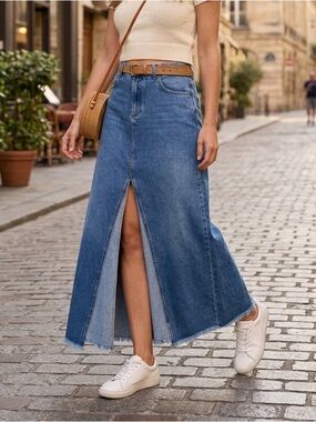 Anthropologie Pilcro Women’s Size 4 Front Slit Maxi Skirt Light Blue Denim NWOT